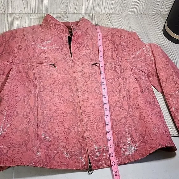 Alfani Pink Leather Snakeskin Print Moto Jacket Womens XL - Picture 6 of 9